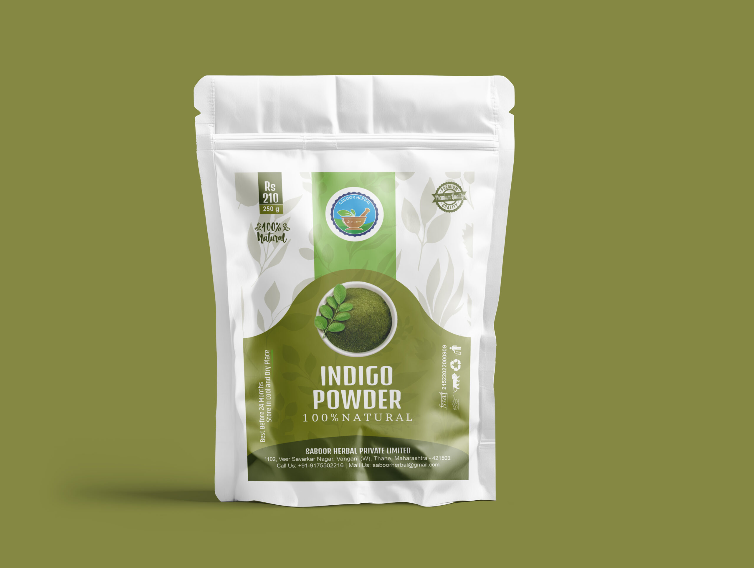 Saboor Herbal Indigo Powder – Natural Hair Color & Grey Coverage (250g)