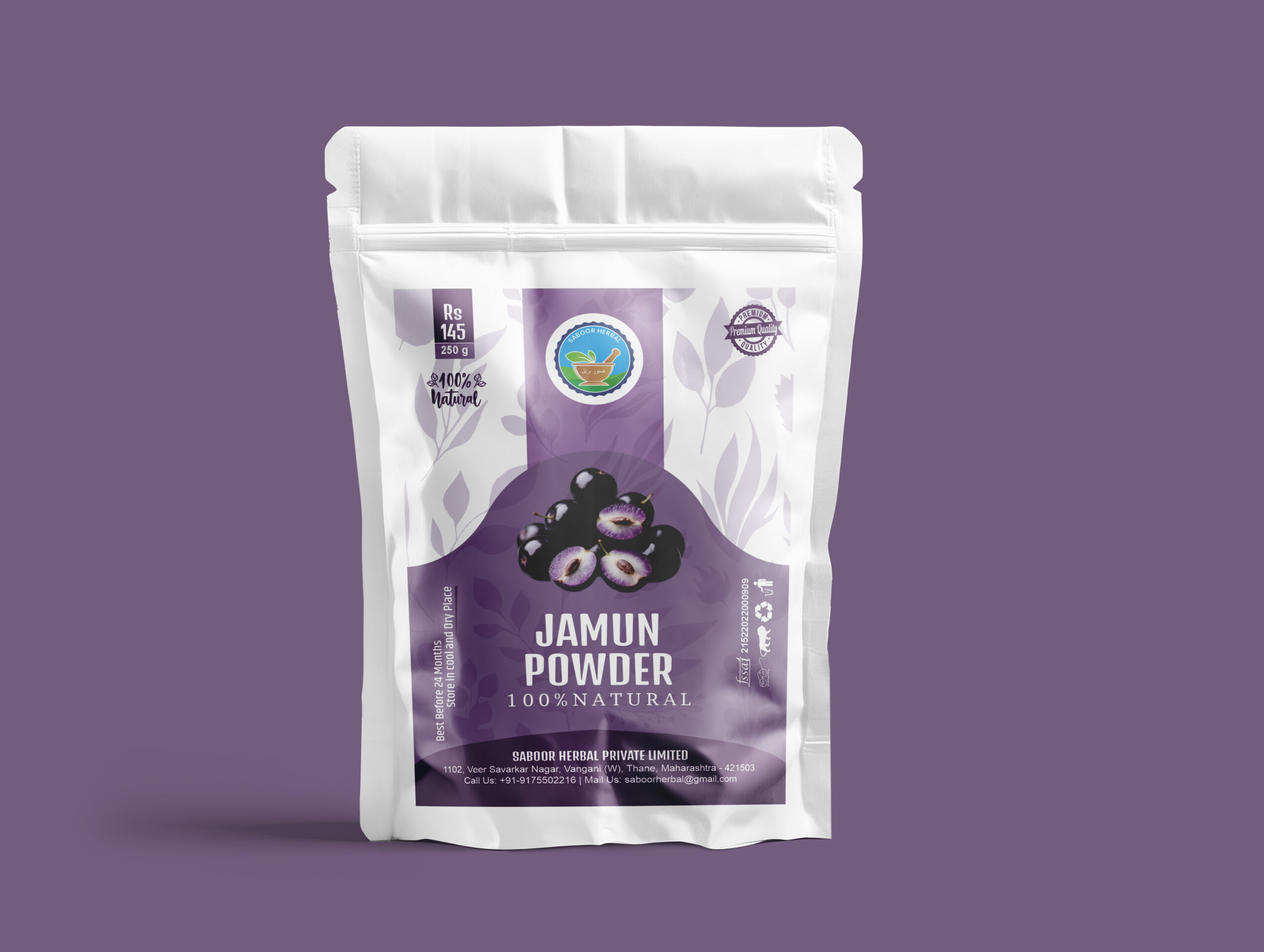 Saboor Herbal Jamun Seed Powder – Ayurvedic Sugar Control & Digestive Health (250g)