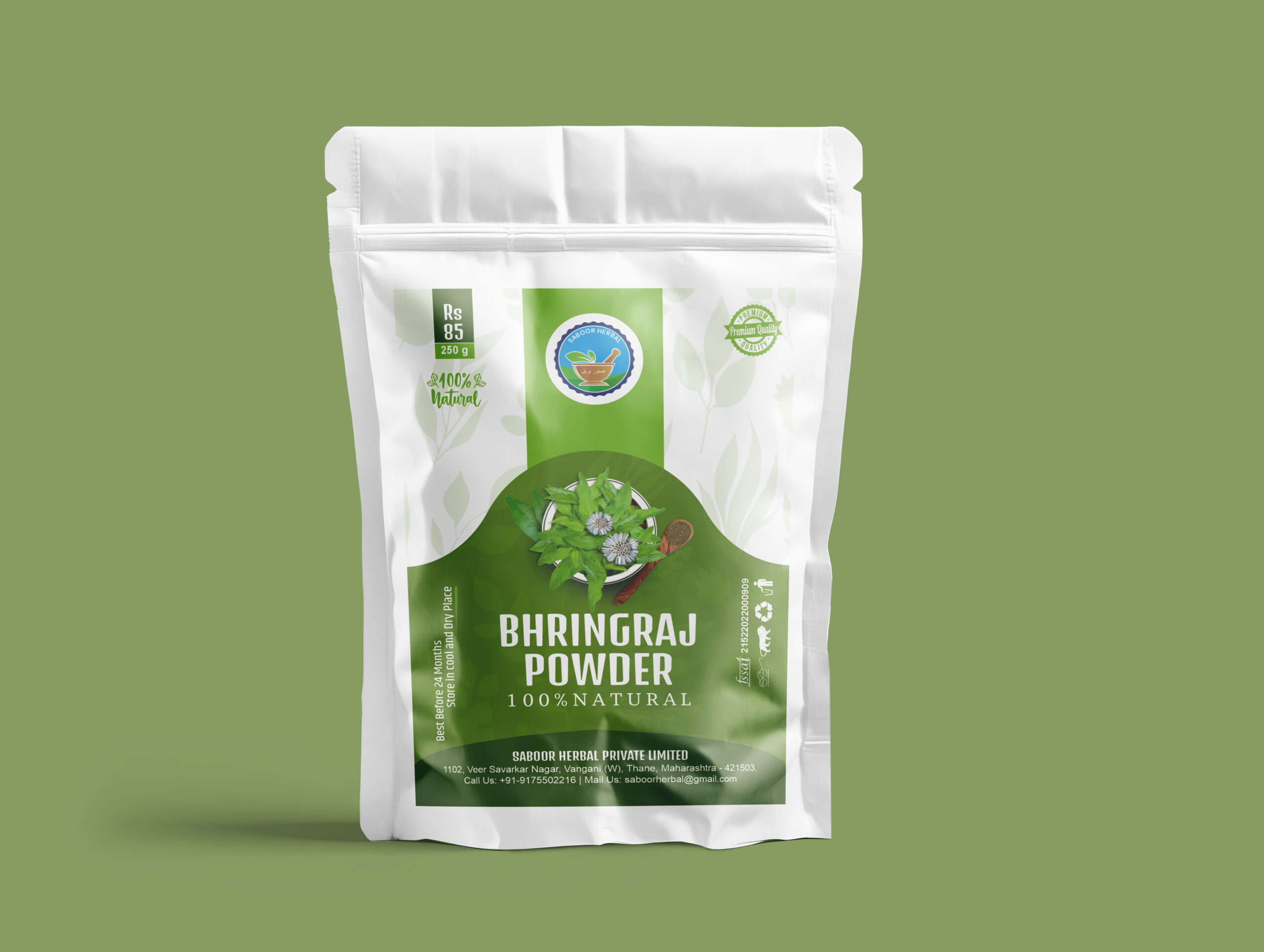 Saboor Herbal Bhringraj Powder – Ayurvedic Hair Growth & Scalp Care Remedy (250g)